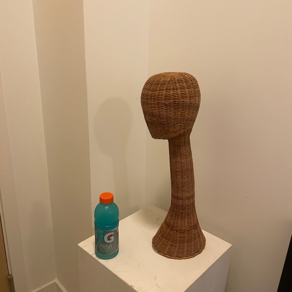 Vintage wicker wig stand long neck. Great condition. Wicker. Woven.